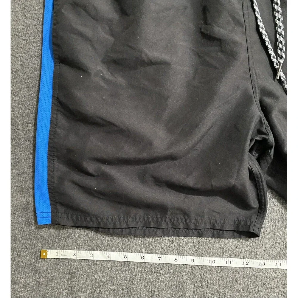 Nike Mens Black Blue Stripe Swim Trunks Lined Athletic Shorts NESS7400 L